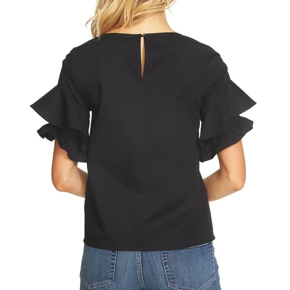 CeCe tiered ruffle sleeve poplin top black L - Picture 2 of 5